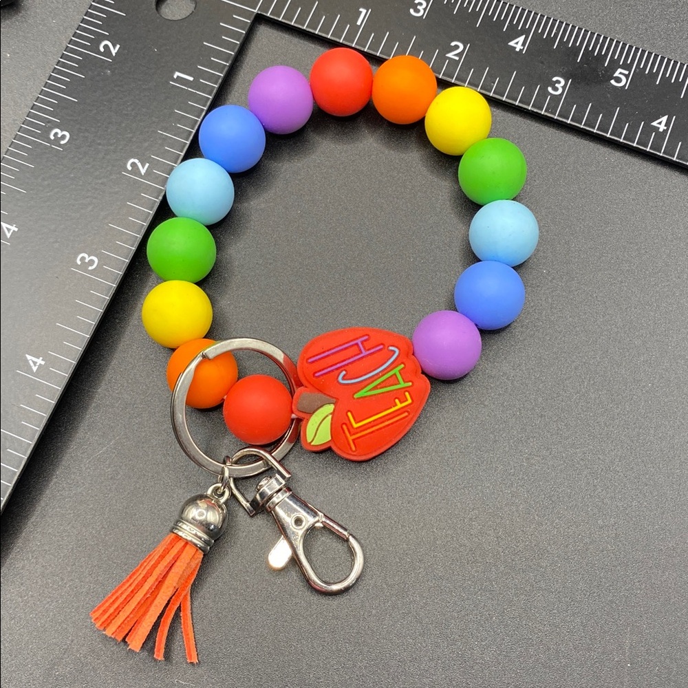 Teacher Rainbow Soft Silicone Stretchy Key Chain Wristlet